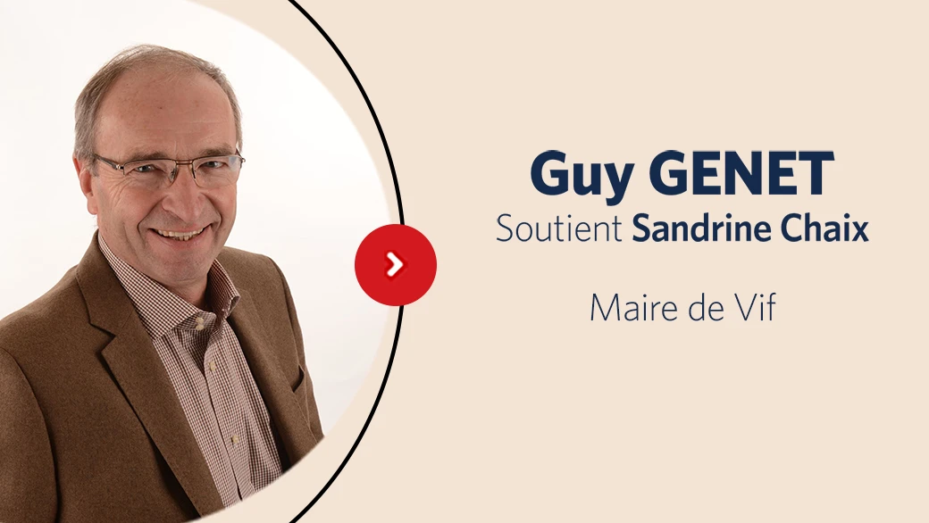 À l'occasion des élections municipales de 2026 à Meylan, le maire de Vif Guy GENET exprime son soutien à Sandrine Chaix, dont il connaît l’engagement, l’écoute et la volonté d’agir concrètement pour les habitants.