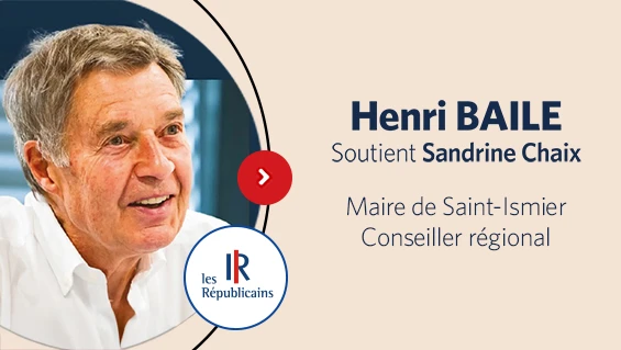 À l'occasion des élections municipales de 2026 à Meylan, le maire de Saint-Ismier Henri BAILE exprime son soutien à Sandrine Chaix, dont il connaît l’engagement, l’écoute et la volonté d’agir concrètement pour les habitants.