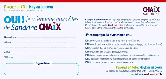 OUI, je m'engage pour Sandrine CHAIX pour les élections municipales à Meylan - 2026