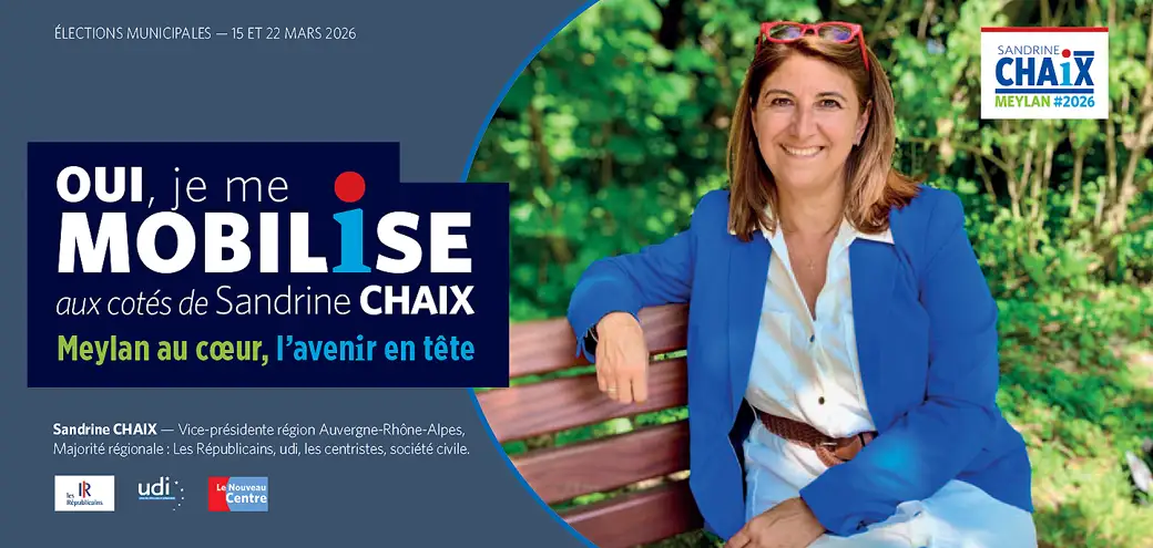Oui je me mobilise aux cotés de Sandrine CHAIX — Chaque action compte. Un partage, une discussion avec un proche suffisent à faire la différence. Avec votre aide, donnons un nouvel élan à Meylan. Portez les couleurs de Sandrine Chaix et défendez nos idées sur le terrain. Merci pour votre engagement et votre confiance.