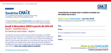 Sandrine CHAIX et l’équipe Meylan au cœur, l’avenir en tête, ont le plaisir de vous inviter à moment convivial d’échanges à l’occasion de notre réunion publique :